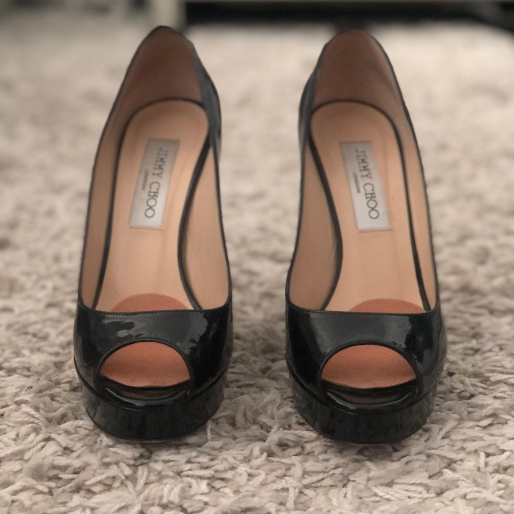 Jimmy Choo patent leather peep-toe pumps